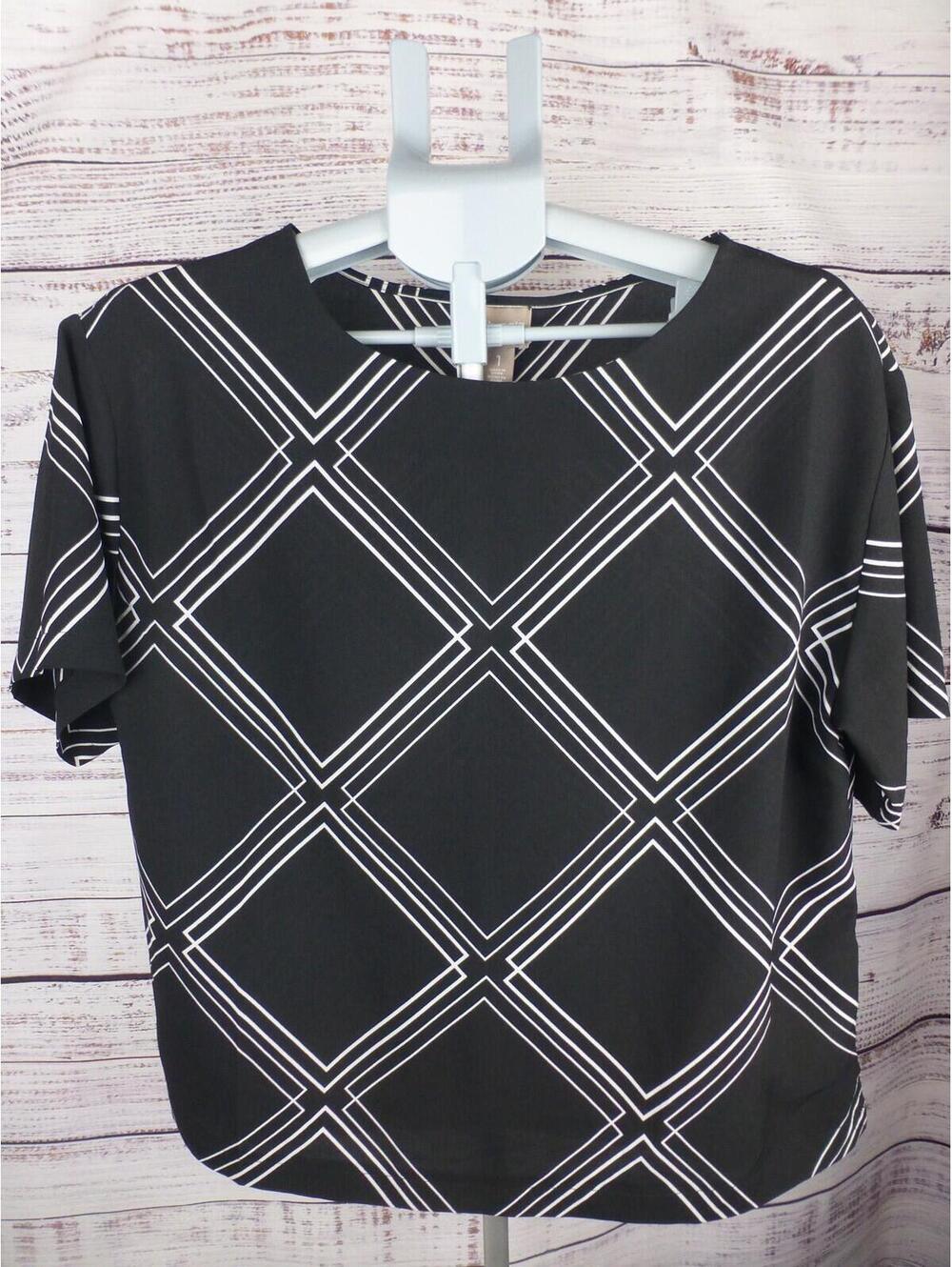 Chico's Women's Black White Geometric Diamond Print Tunic Blouse Sz 1 (M) J4